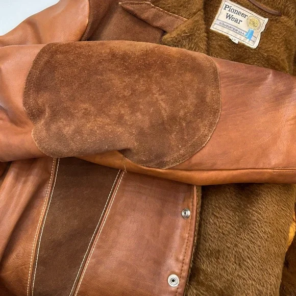PIONEER Vintage Mens Two Tone Brown Leather Jacket-42 - Picture 9 of 11